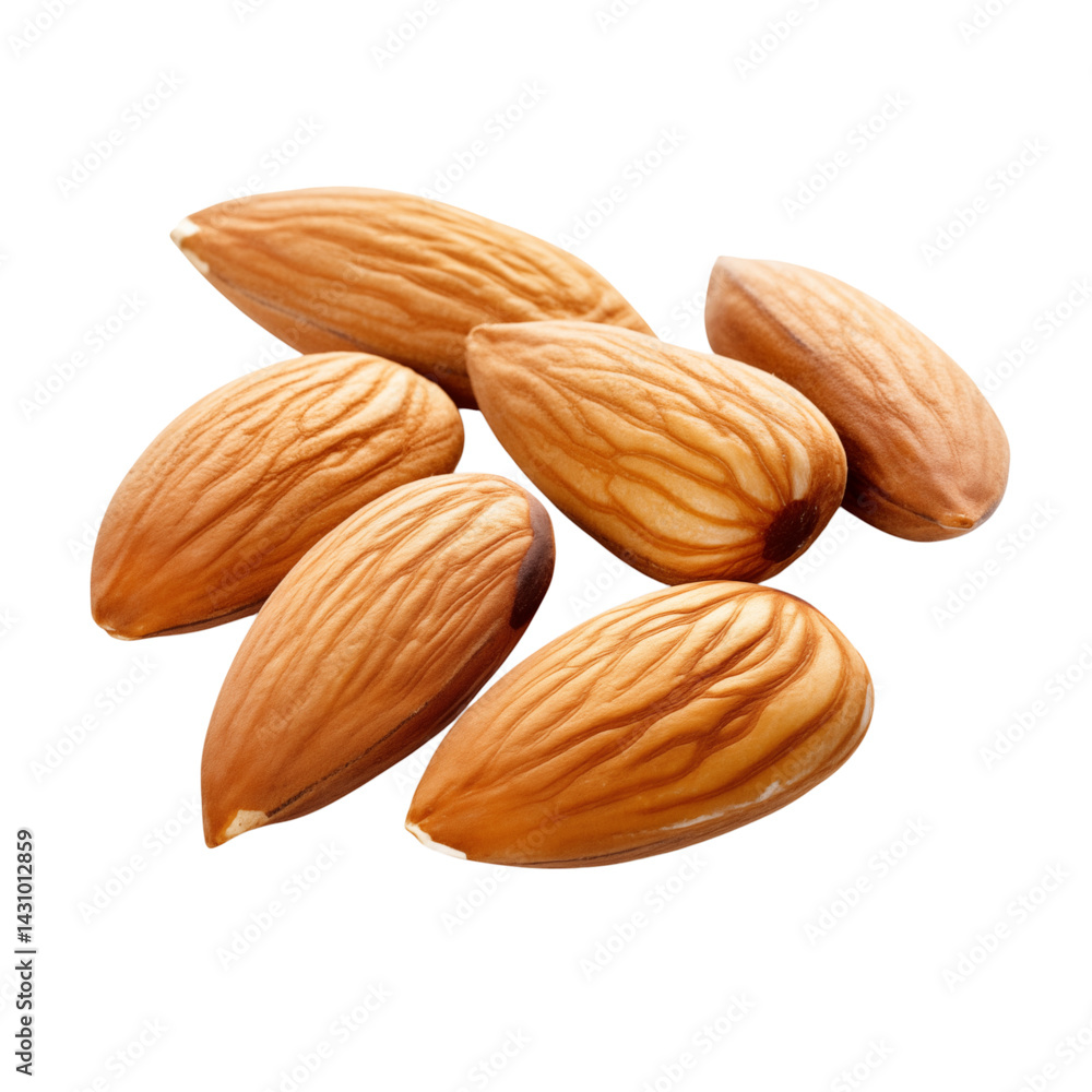 Poster isolated close up of a small pile of almonds showing their texture and shape on a transparent backgr