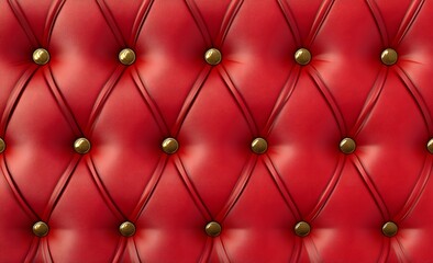 Red leather texture with a quilted pattern and brass buttons, a luxury background. 