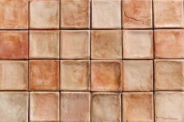 Softly lit, aged clay tiles display natural glaze variations, creating a serene, rustic backdrop ideal for a warm, artisanal aesthetic.