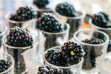 Fresh Blackberries in Glass Cups