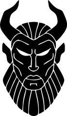 Minimalist Horned Warrior Head Silhouette – Black Vector Demon King Face Logo for Fantasy Games and Branding