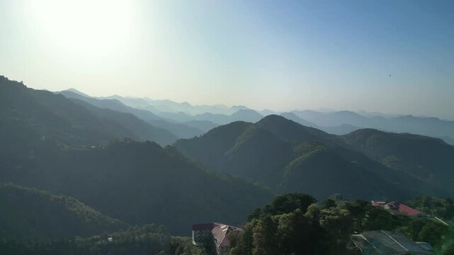 greenery hillstation bird eye view in mussoorie in india