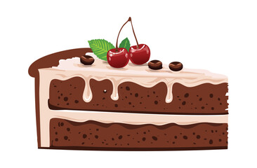 Black Forest Cake with Cherry Topping - Vector Illustration