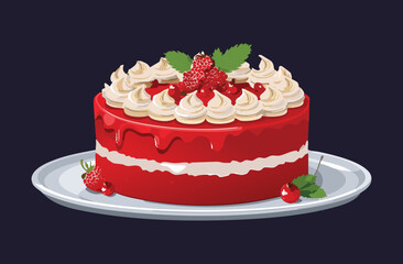 Birthday Cake Red Velvet - Vector Illustration