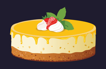 Cheesecake with Honey and Strawberry Topping - Vector Illustration