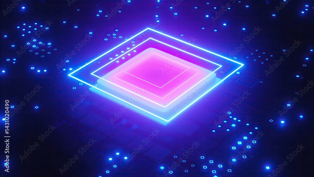 Poster circuit board with cpu. computer generated 3d render