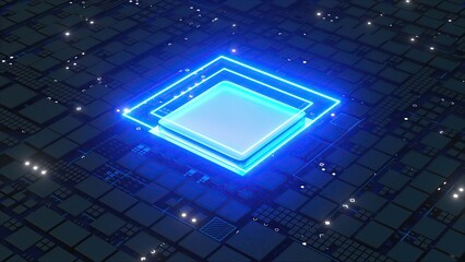 Circuit Board with CPU. Computer generated 3d render