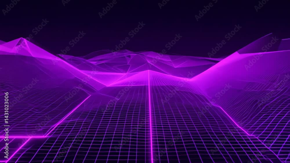 Poster dynamic purple and black geometric animation: abstract background with gradient mesh grid and square
