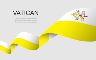 Vatican City State flag on waving ribbon, flag of Holy See - National flag of Vatican City State.