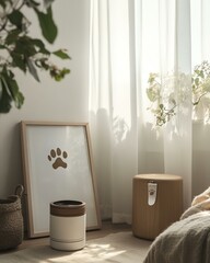 Pet loss and memorial products Cozy indoor space with natural light and decor.