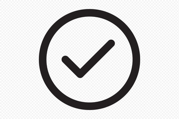 check mark symbol inside a circular frame indicating completion confirmation or agreement with a transparent backdrop for versatile use