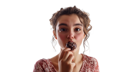 Young woman with chocolate licking finge