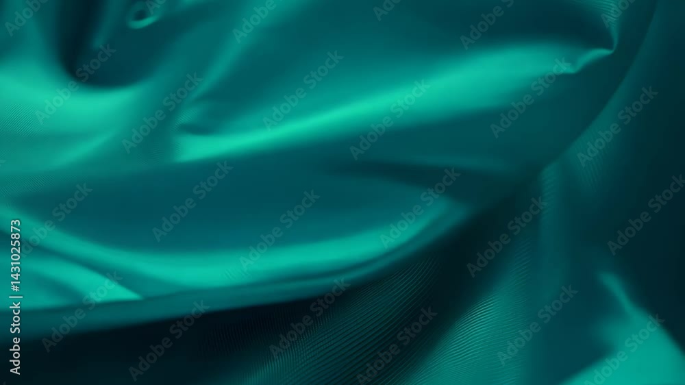 Poster opulent teal chiffon fabric swaying smoothly in slow motion with textured waves and luxurious illumi