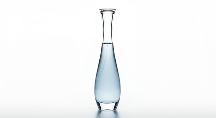 Clear glass vase with light blue liquid studio shot modern home decor