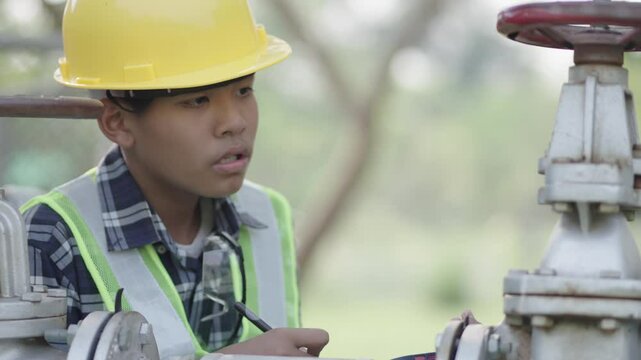 A boy is studying engineering and is using a tablet.