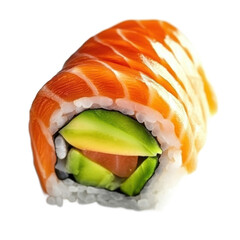 Isolated transparent PNG die-cut.Isolated on white background. Close Up of Salmon Avocado Sushi Roll on Transparent Background