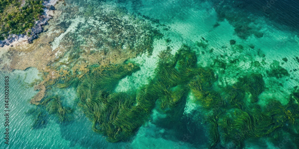 Aufkleber a seaweed and algae drifting in shallow water, creating intricate patterns
