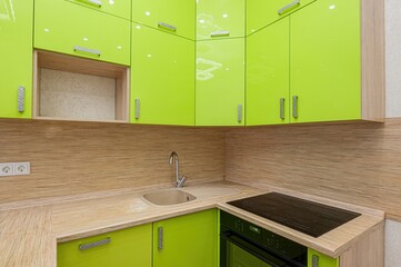 interior apartment kitchen and dining room, refectory area, cooking equipment, table furniture,...