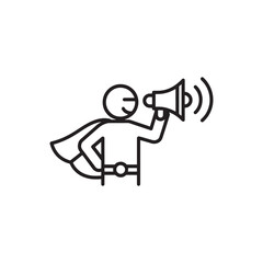 Icon of a Caped Figure Holding a Megaphone Representing Leadership, Public Speaking, and Advocacy for Marketing, Announcements, Editable Vector Illustration Isolated on a White Background