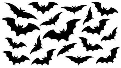set of halloween bat silhouette vector on white background