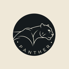 Fototapeta premium Panther logo design with minimalist black circle and sleek animal silhouette vector illustration 