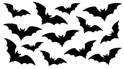 set of halloween bat silhouette vector on white background