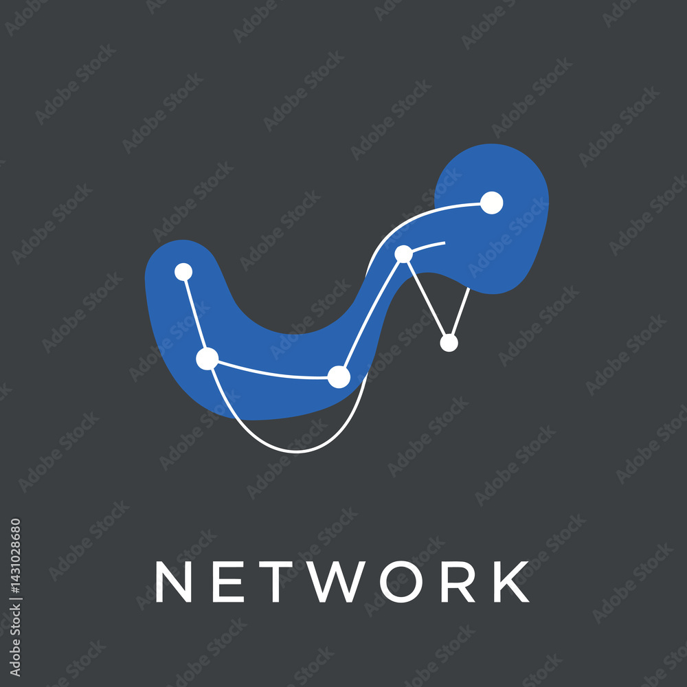 Poster network concept with abstract blue nodes and connecting white lines vector illustration
