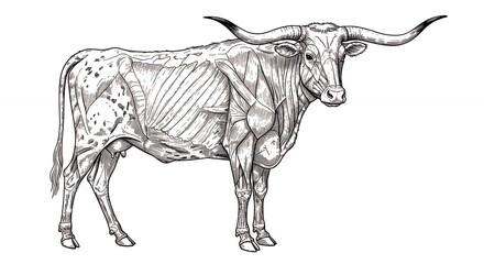 Longhorn cattle anatomy drawing