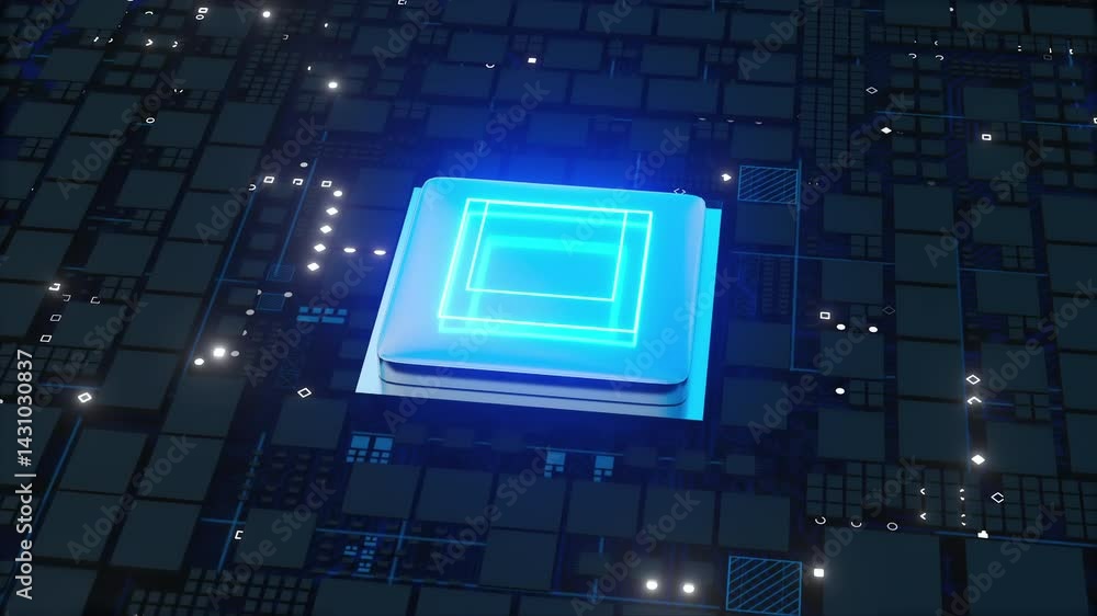 Poster circuit board with cpu. computer generated 3d render