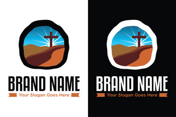 simple Jesus Tomb cave illustration vector logo design