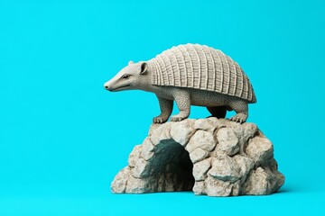 Obraz premium Light gray armadillo figurine atop a rock formation.