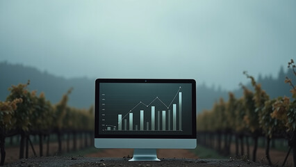 Computer Monitor Showing Graph in Vineyard Setting
