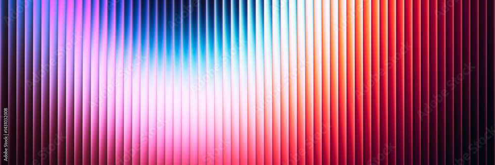 Poster bright vertical ribbed fractal glass texture with warm cool tones blend in colorful gradient. lines 
