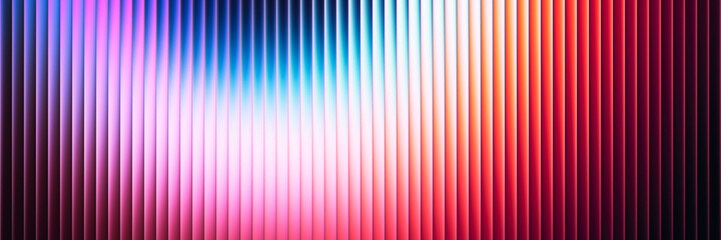 Bright vertical ribbed fractal glass texture with warm cool tones blend in colorful gradient. Lines pulse with glowing energy illusion of light and glass. Abstract beauty in motion. Vector background