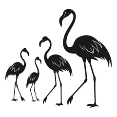 Vector Illustration of Flamingo Silhouette Set Featuring Graceful and Elegant Birds in Various Poses for Wildlife, Nature, and Decorative Art Projects