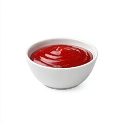 Bowl of red ketchup sauce isolated on white background