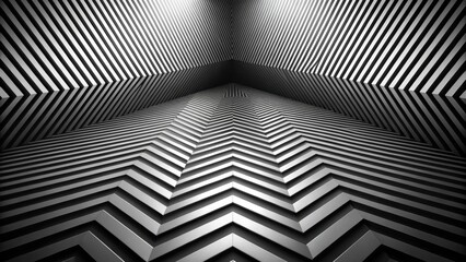 Abstract Metallic Chevron Pattern Interior Design Showing a Convergence of Lines Creating a Powerful Visual Effect