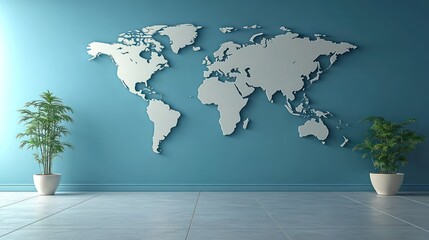 World Map Decorates Teal Office