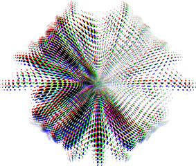 Dotted halftone mandala with rainbow repeating contours. Sector for copying text is highlighted. Vector.
