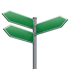 Triple Green Directional Signpost - Blank Arrows, Isolated on Transparent.