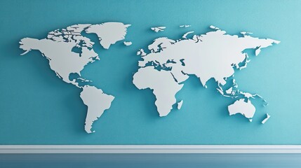 White World Map on Teal Wall