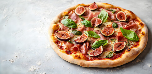 Close-Up of Fresh Fig and Prosciutto Pizza: Elegant and Appetizing Dinner Presentation