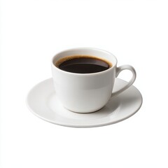 Cup of black coffee on saucer isolated on white background