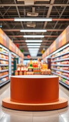 Description (Under 200 characters):

Empty white display podium in a blurred supermarket aisle. Retail, grocery concept with copy space for product placement.