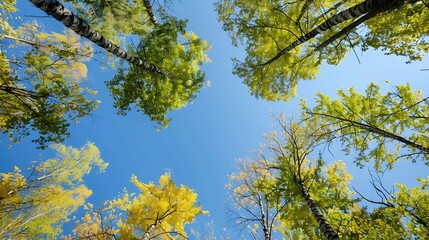 Fototapeta premium a blue sky with a few yellow leaves