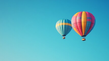 Naklejka premium Colorful Hot Air Balloons Ascending in a Serene Blue Sky