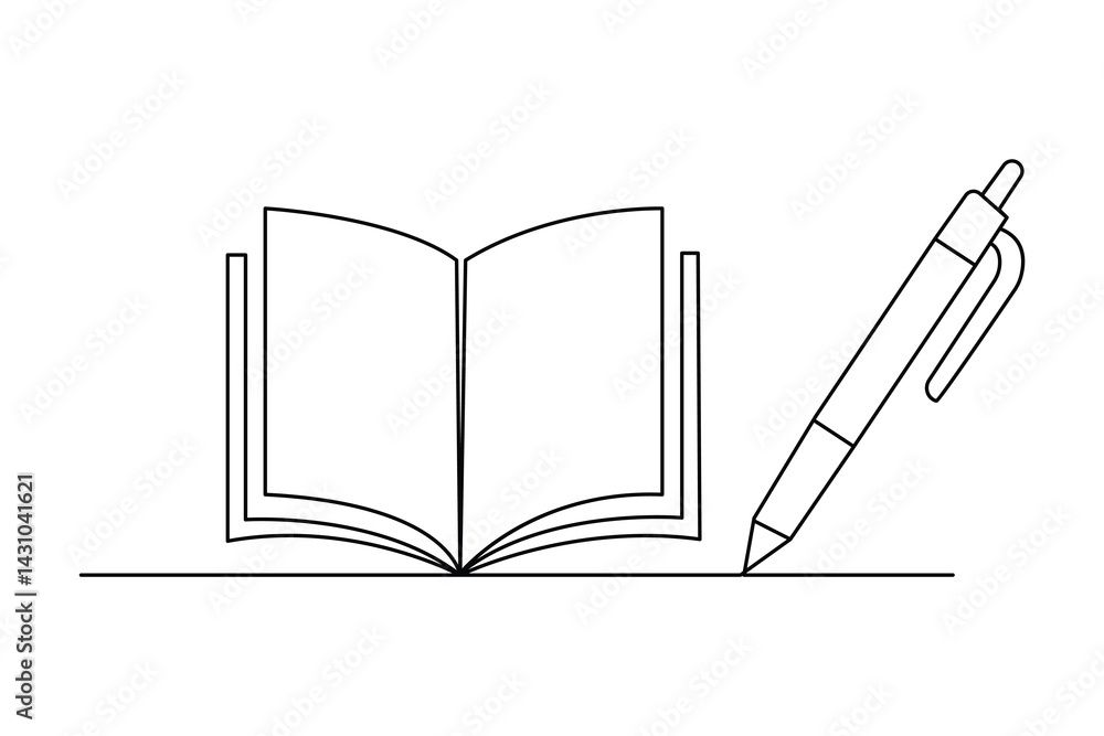 Poster continuous single line drawing of pen outline vector art style