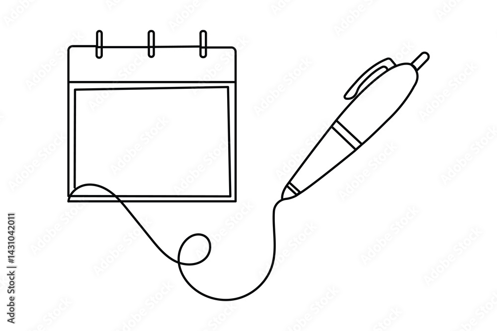 Poster continuous single line drawing of pen outline vector art style