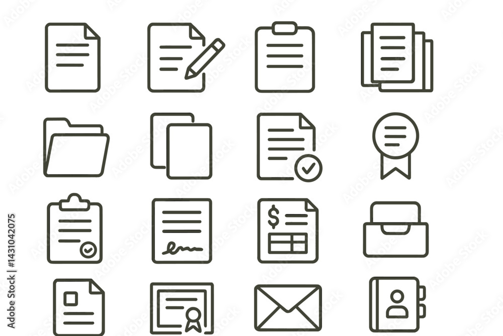 Poster create impactful vector icon set showcasing various document and file symbols for clear communicatio