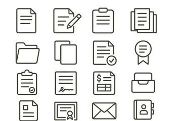 Create impactful vector icon set showcasing various document and file symbols for clear communication and organization